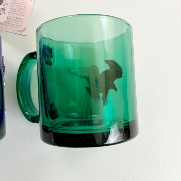 HERITAGE PEWTER Eagle Coffee Mugs Set Of 2 Glass Jade Cobalt Patriotic Woodland - Picture 3 of 15